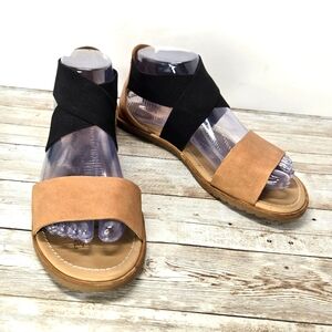 Sorel Womens Size 8.5 Brown & Black Sandals Stretchy Strappy Crisscross C18